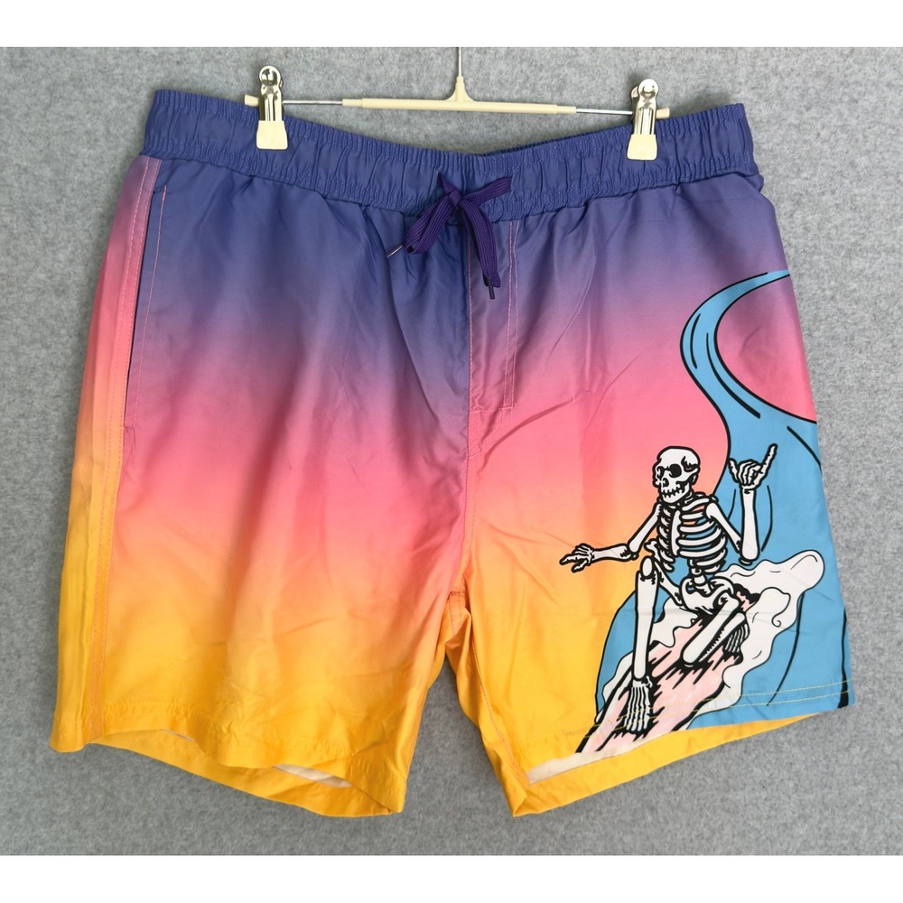 Chemistry Swim Trunks Mens Large Multicolor Gradient Surfing Skeleton UPF 50+